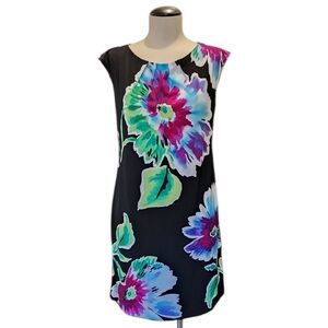 SIGNATURE LONDON STYLE- Floral Sleeveless Dress - Black with Multicolor Design